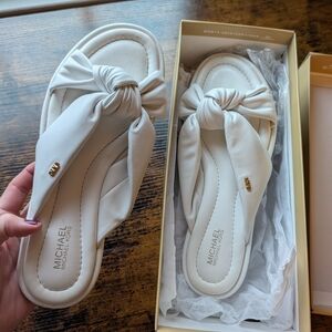 Michael Kors Elena Flat White Slide Sandals Size 8